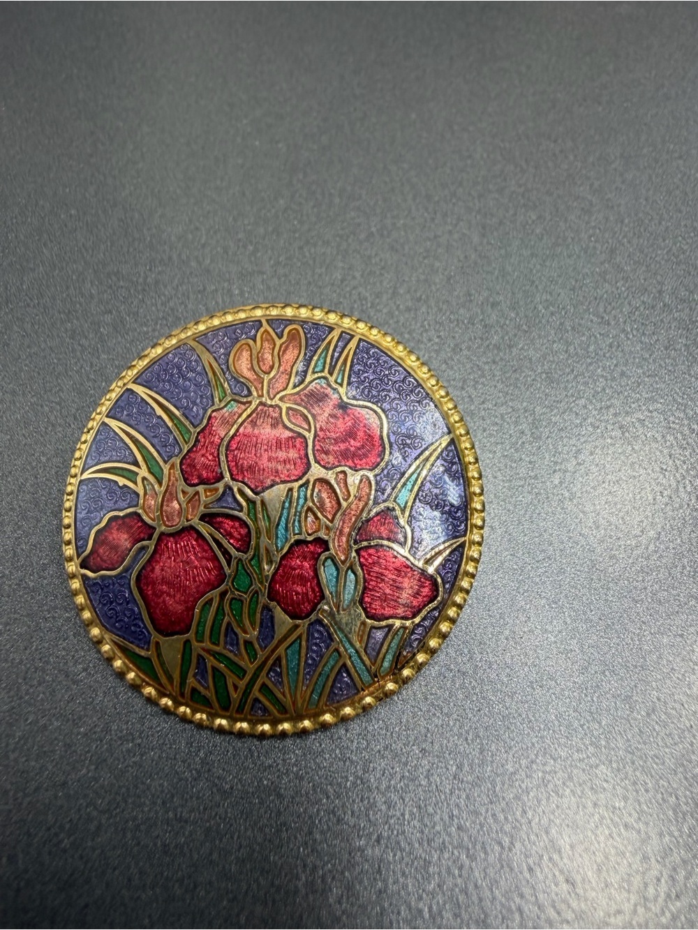 🙈2/$40 Vintage Cloisonne Iris Brooch #170clo